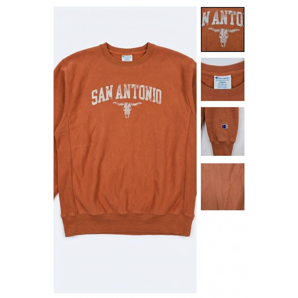 Champion Reverse Weave San Antonio Sweatshirt Large Burnt Orange Longhorn Gorp